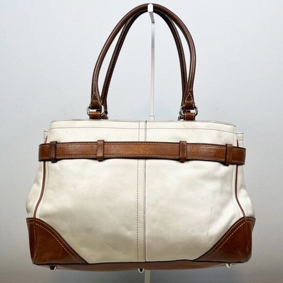 RESERVED! Coach Hampton White Brown Leather Satchel Shoulder Bag F11200 - Picture 7 of 16